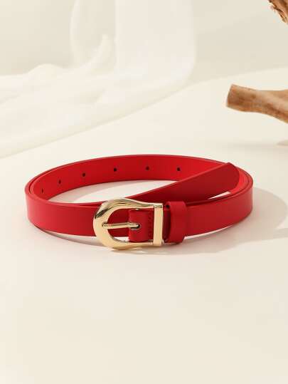 1pc Pu Leather Waist Belt With Shiny Gold Buckle For Women's Casual Fashion Summer, School Fall, Autumn, Halloween