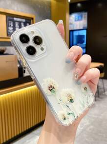 1 pieza Carcasa protectora Imd artesanal de alta transparencia compatible con iPhone, patrón de diente de león y a prueba de golpes - transparente - Ver 3