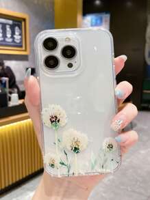 1 pieza Carcasa protectora Imd artesanal de alta transparencia compatible con iPhone, patrón de diente de león y a prueba de golpes - transparente - Ver 2
