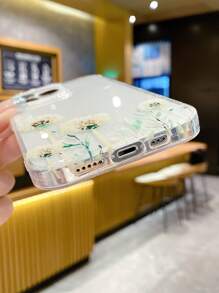 1 pieza Carcasa protectora Imd artesanal de alta transparencia compatible con iPhone, patrón de diente de león y a prueba de golpes - transparente - Ver 4