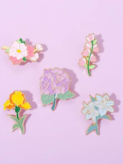 5 Pz Bouquet Di Fiori Spilla Smaltata Campana Orchidea Iris Giglio Ortensia Fiore Di Pesco Spille Distintivi Bavero Regalo Pianta