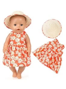 18 英寸美国娃娃衣服套装（橙色菊花连衣裙带帽子），不含娃娃，家居装饰