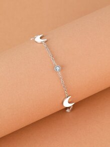 Aomogo 不鏽鋼手鍊，優雅時尚水晶月亮掛飾，精美別緻手鍊，適用於女性珠寶婚禮禮物新款 - 銀色 - 查看 3