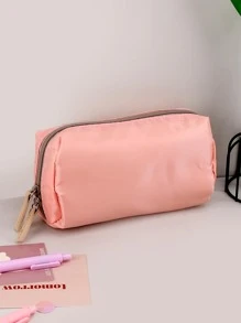 1pc簡約大容量筆袋學校文具收納袋純色女生鉛筆袋學生文具 - 粉色 - 查看 3