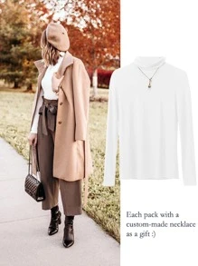 High Neck Women Long Sleeve Thermal Turtleneck Top Pullover T-Shirt Shirts Basic Top Slim Fit Underwear Undershirts Stretch Mock Neck Winter Warm - 白色 - 查看 3