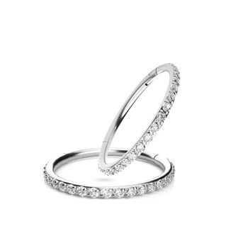 1pc Stainless Steel Piercing Nose & Ear Ring With Cubic Zirconia, Seamless Inclined Stone Setting For Men & Women Daily Wear