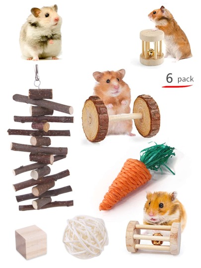 6pcs Hamster Toy Grass Ball Set - Pet Rabbit/Guinea Pig Playing & Chewing Supplies, Hamster Chew Toys Includes Round Wooden Chewing Toys For Rabbits & Hamsters, Paw Care Accessories