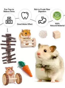 6 件装仓鼠玩具草球套装 - 宠物兔/豚鼠玩耍和咀嚼用品，仓鼠咀嚼玩具包括圆形木制兔子和仓鼠咀嚼玩具、爪子护理配件