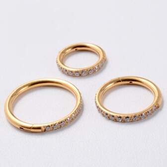 1pc Stainless Steel Nose / Ear Piercing Ring With Cubic Zirconia, Seamlessly Inlaid With Oblique Surface Design, Suitable For Men & Women For Daily Wear