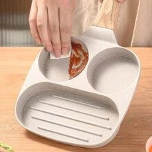 1pc Hamburger & Fried Eggs Pan, Non-stick Aluminum Flat Bottom Breakfast Cookware, 3 In 1