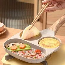 1pc Hamburger & Fried Eggs Pan, Non-stick Aluminum Flat Bottom Breakfast Cookware, 3 In 1