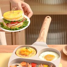 1pc Hamburger & Fried Eggs Pan, Non-stick Aluminum Flat Bottom Breakfast Cookware, 3 In 1