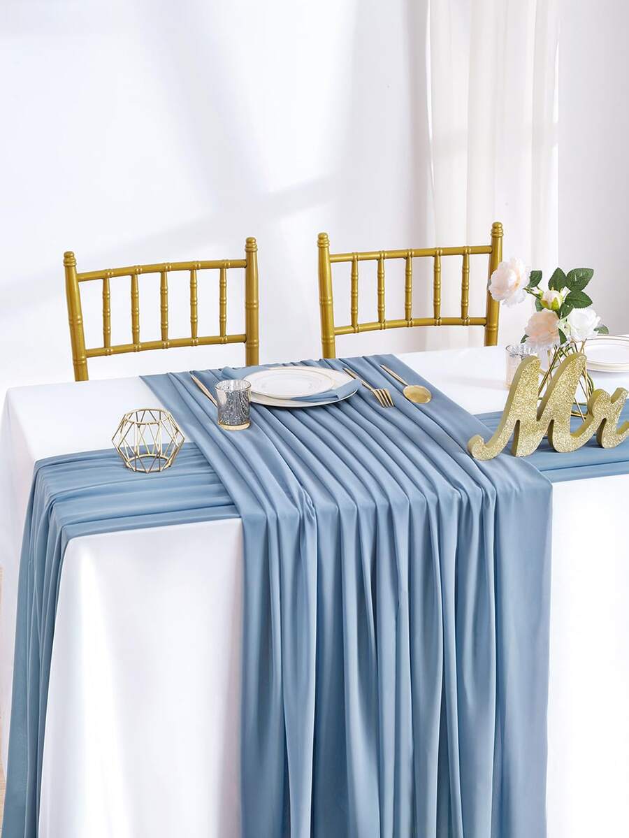 White Chiffon Table Runner 2 Packs 27x120 Inches Romantic Rustic Wedding Table Runner 10ft Long Table Runners for Bridal Shower Decorations - Dusty Blue - View 1