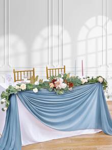 White Chiffon Table Runner 2 Packs 27x120 Inches Romantic Rustic Wedding Table Runner 10ft Long Table Runners for Bridal Shower Decorations - Dusty Blue - View 2