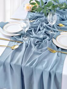 White Chiffon Table Runner 2 Packs 27x120 Inches Romantic Rustic Wedding Table Runner 10ft Long Table Runners for Bridal Shower Decorations - Dusty Blue - View 4