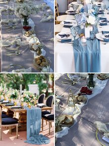 White Chiffon Table Runner 2 Packs 27x120 Inches Romantic Rustic Wedding Table Runner 10ft Long Table Runners for Bridal Shower Decorations - Dusty Blue - View 6