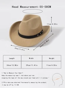 1pc Unisex Belt & Studded Decor Cowboy Fedora Hat For Daily Life - Khaki - View 7