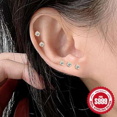 SereneSpark 1 Đôi bông tai đinh tán tối giản bằng bạc Sterling S925, phụ kiện hàng ngày dành cho nữ, bông tai tinh tế, mạ vàng 18K, trang sức tuyệt đẹp, thích hợp làm quà tặng kỷ niệm, quà cưới.