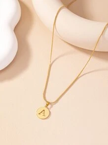 1件金屬空心26個字母吊墜,優雅不褪色項鍊 - 金黃色 - 查看 2