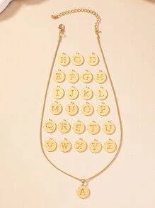 1件金屬空心26個字母吊墜,優雅不褪色項鍊 - 金黃色 - 查看 4