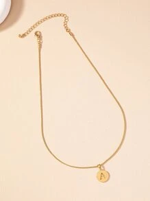 1件金屬空心26個字母吊墜,優雅不褪色項鍊 - 金黃色 - 查看 3