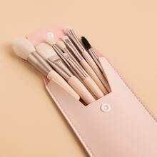 8pcs Mini Short Handle Makeup Brush Set With Envelope Bag, Portable & Soft Bristle For Beginners, Morandi Series,Brush Set,Makeup Brush Kit,Make Up Brush Set,Make Up Set Complete,Makeup Brush Set,Complete Makeup Kit,Brush Kit,Brushes Makeup Set,Makeup Gift Set - Apricot - View 1