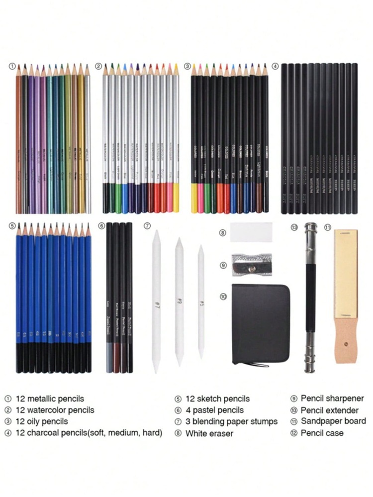 72 chiếc Bút chì màu Bộ bút chì than, Bút chì màu đa năng chuyên nghiệp để vẽ - Nhiều màu - Xem 4
