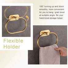 OBOVAY Stainless Steel Bathroom Towel Ring, Towel Rack, Wall-Mounted Towel Bar, Bathroom Towel Storage, Towel Shelf Bathroom Accessories Bathroom Tools - Gold - View 5