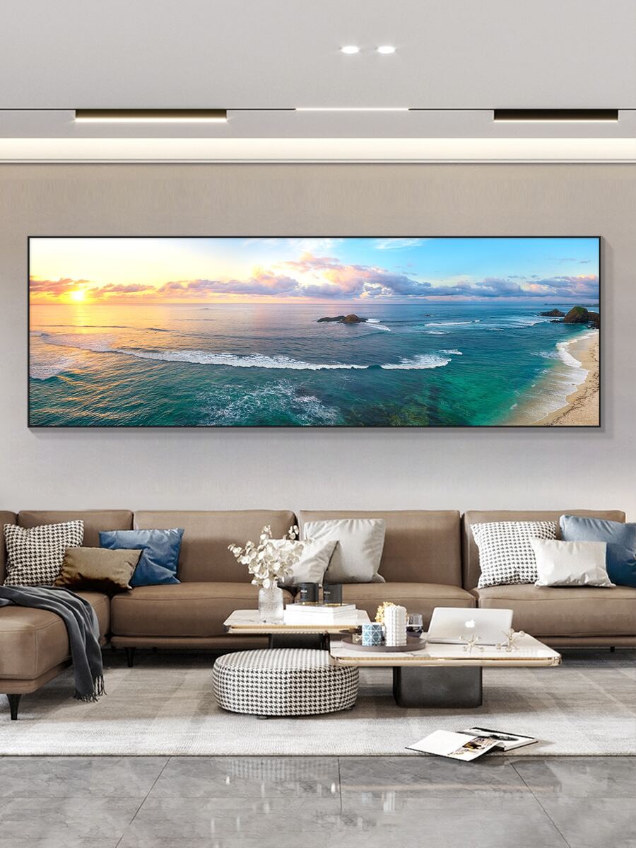 1pc Modern Simple Living Room Wall Art With Healing Sunset Scenery Printed Canvas - Multicolor - View 1
