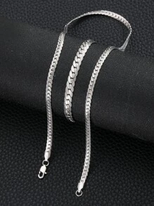 2pcs/Set Punk Hip Hop Cuban Link Necklace And Bracelet, Unisex Street Party Jewelry, Daily Wear - Silver - View 4