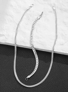 2pcs/Set Punk Hip Hop Cuban Link Necklace And Bracelet, Unisex Street Party Jewelry, Daily Wear - Silver - View 3