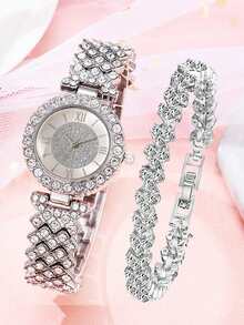 1 pieza Reloj , 1 pieza Pulsera , excelente para uso diario con regalo festivo - Plateado - Ver 1