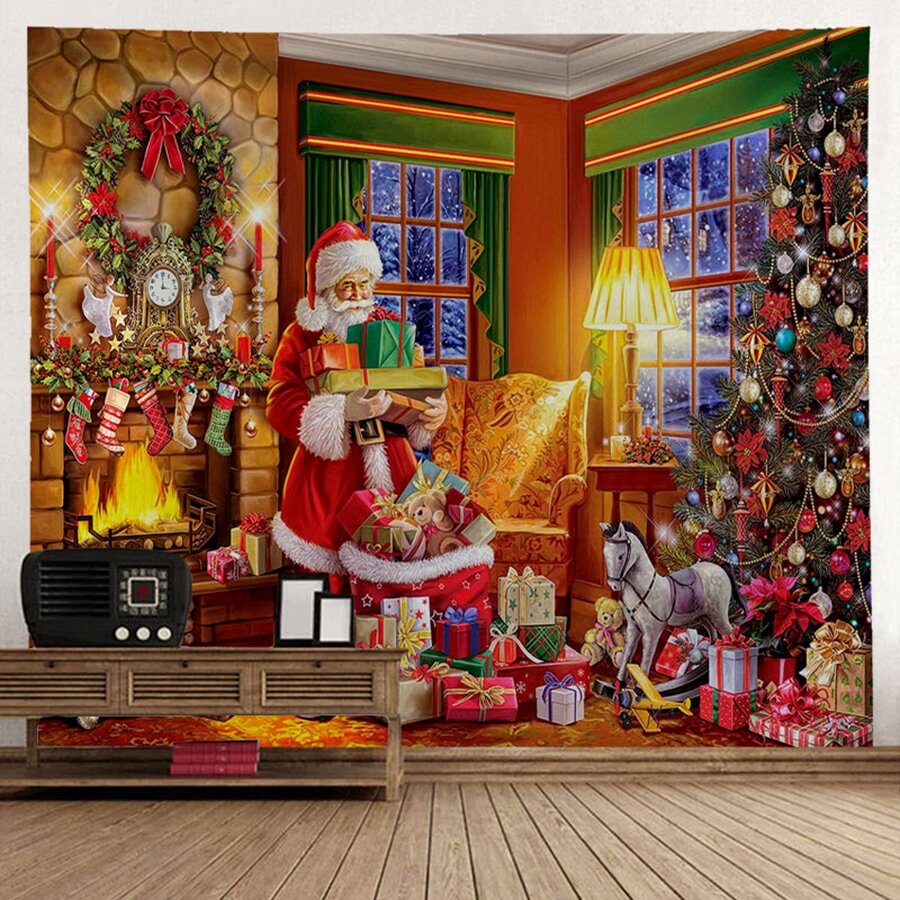 1 tấm thảm vải da đào Giáng sinh, tấm thảm treo tường ông già Noel trang trí cho ngày lễ Giáng sinh, lá cờ cho căn phòng, trang trí phòng, tấm thảm, trang trí tường, nghệ thuật treo tường - Nhiều màu - Xem 1