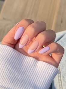 VV MEI JIA ER 24 Piezas De Uñas Postizas Francesas De Color Morado Claro, Uñas Postizas Medianas, Pegamento De Almendra En Las Uñas, Uñas Postizas, Uñas Acrílicas Para Mujeres Y Niñas, 1 Hoja De Cinta Y 1 Lima De Uñas - Púrpura malva - Ver 2