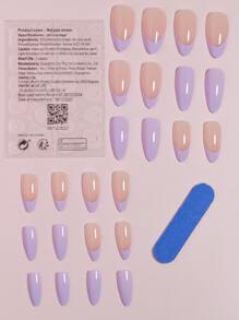 VV MEI JIA ER 24 Piezas De Uñas Postizas Francesas De Color Morado Claro, Uñas Postizas Medianas, Pegamento De Almendra En Las Uñas, Uñas Postizas, Uñas Acrílicas Para Mujeres Y Niñas, 1 Hoja De Cinta Y 1 Lima De Uñas - Púrpura malva - Ver 3