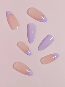 VV MEI JIA ER 24 Piezas De Uñas Postizas Francesas De Color Morado Claro, Uñas Postizas Medianas, Pegamento De Almendra En Las Uñas, Uñas Postizas, Uñas Acrílicas Para Mujeres Y Niñas, 1 Hoja De Cinta Y 1 Lima De Uñas - Púrpura malva - Ver 4