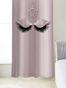 1片閃閃發亮的眼睛和睫毛圖案印花窗簾 - 多色 - 查看 6