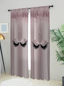 1片閃閃發亮的眼睛和睫毛圖案印花窗簾 - 多色 - 查看 2