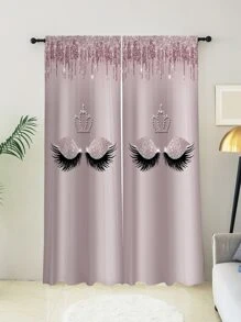 1片閃閃發亮的眼睛和睫毛圖案印花窗簾 - 多色 - 查看 3