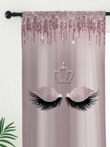 1片閃閃發亮的眼睛和睫毛圖案印花窗簾 - 多色 - 查看 7