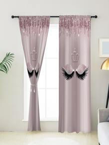 1片閃閃發亮的眼睛和睫毛圖案印花窗簾 - 多色 - 查看 4