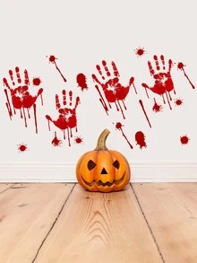 1pc Halloween Decorations  Halloween Window Clings, Bloody Handprint Footprint Halloween Wall Decal Floor Clings with Tattoo Stickers, Scary Halloween Decoration Window Stickers - Red - View 2