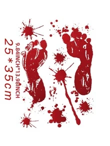 1pc Halloween Decorations  Halloween Window Clings, Bloody Handprint Footprint Halloween Wall Decal Floor Clings with Tattoo Stickers, Scary Halloween Decoration Window Stickers - Red - View 4