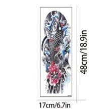 8充分手臂臨時紋身貼,假紋身貼紙,持久防水錦鯉龍身體藝術臨時紋身貼適合男士 - 黑色 - 查看 4