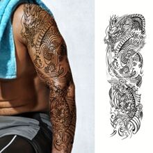 8充分手臂臨時紋身貼,假紋身貼紙,持久防水錦鯉龍身體藝術臨時紋身貼適合男士 - 黑色 - 查看 3