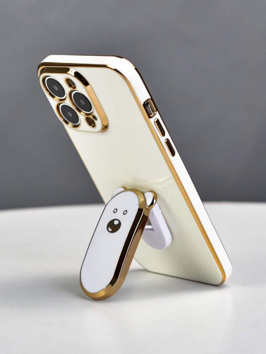 1 pieza Funda de teléfono con soporte oculto en forma de oso adorable chapado en color morado/negro/blanco/azul/verde, ultra delgada y a prueba de golpes con protector de lente de cámara compatible con iPhone 7/8/11/12/13/14/15/X/Xr/Xs/Plus/Pro/Pro Max/SE2/Mini