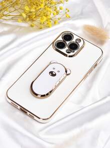 1 pieza Funda de teléfono con soporte oculto en forma de oso adorable chapado en color morado/negro/blanco/azul/verde, ultra delgada y a prueba de golpes con protector de lente de cámara compatible con iPhone 7/8/11/12/13/14/15/X/Xr/Xs/Plus/Pro/Pro Max/SE2/Mini