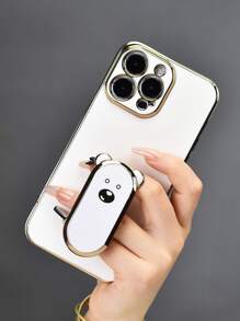 1 pieza Funda de teléfono con soporte oculto en forma de oso adorable chapado en color morado/negro/blanco/azul/verde, ultra delgada y a prueba de golpes con protector de lente de cámara compatible con iPhone 7/8/11/12/13/14/15/X/Xr/Xs/Plus/Pro/Pro Max/SE2/Mini