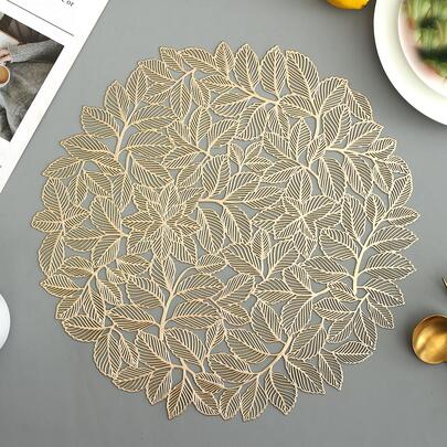 四入組PVC樹葉餐墊套裝，適用於室內/室外餐桌，可清洗耐高溫，適用於露營、節日、婚禮、聚會。