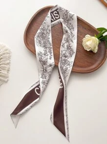 1pc Women's Spring/Summer Faux Silk Floral Print Decorative Scarf, 100cm X 6cm, Fashion Versatile Ribbon Suitable For Daily Decoration,Beach,Holiday,Accessories,Travel Essential - Multicolor - View 2